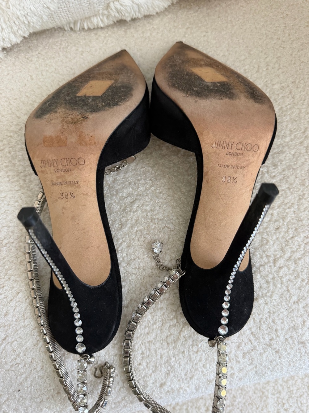 Jimmy Choo Saeda 100 Black Suede Pumps with Crystal Embellishment, Sz 38.5 - Picture 6 of 8